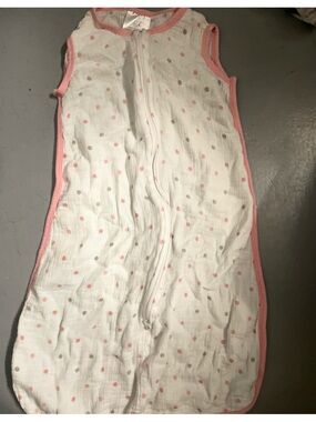 aden + anais White Baby Muslin SleepSack Girl Pink Taupe Dots medium 6-12 months